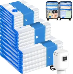 15 Pack Vacuum Storage Bags for Clothes Travel with Rechargeable Pump, Compression Space Saver Bags for Packing Luggage Closet and Seasonal Storage