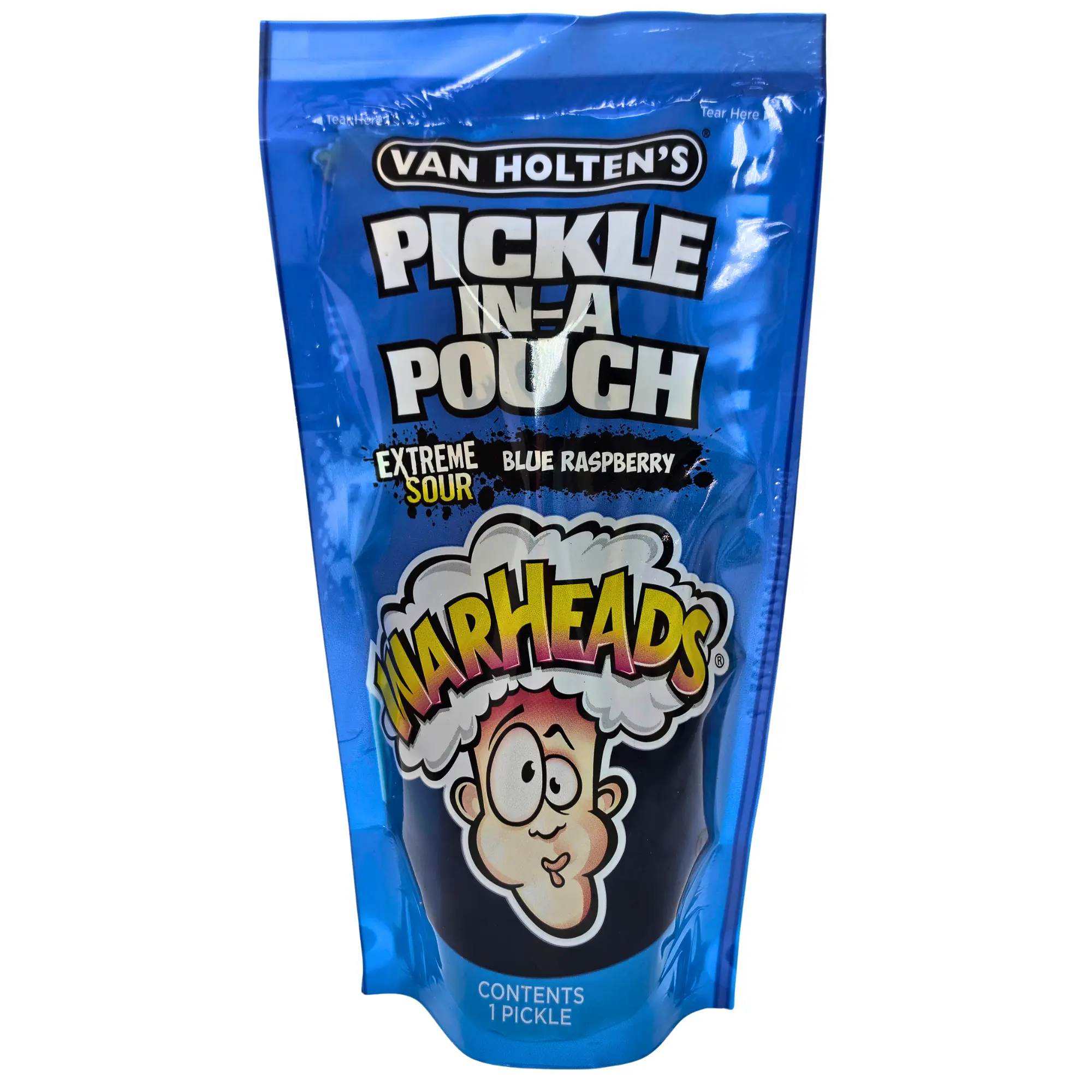 Van Holten's Intensely Sour Blue Raspberry Flavored Pickle in a Pouch - Single Cucumber Pickle, Blue Raspberry Vinegar-Brined, Natural Ingredients, Viral Snack for Candy Lovers