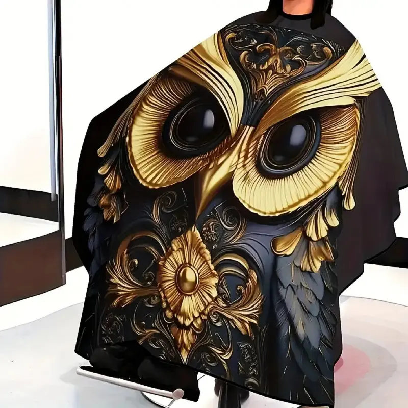 Baroque Owl Fashion Barber Cape - Black & Gold Salon Apron with Non-Slip Design for Premium Hair Styling, Professional Hairdressing Cape, Styling Tools, Salon Equipment, Barber Accessories, Salon Supplies
