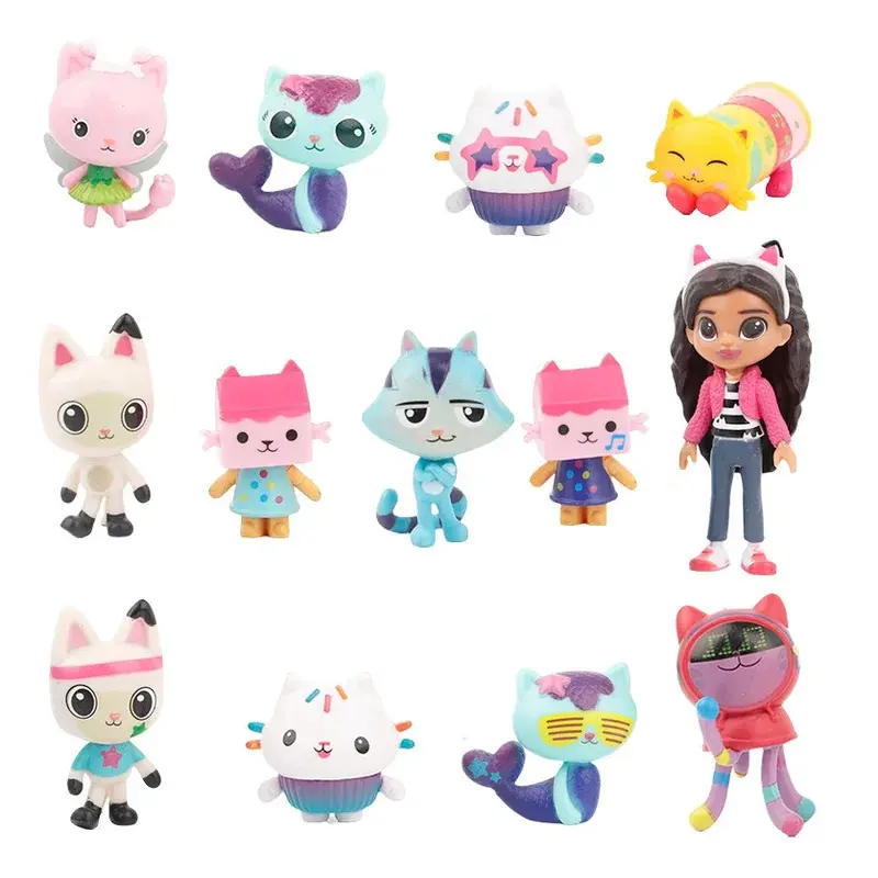 Gabby's Dollhouse 13pcs Gabby Doll Action Figure Collection, 5-8.5cm BPA-Free Finished Goods, In-Stock Cute Model Toys for Kids