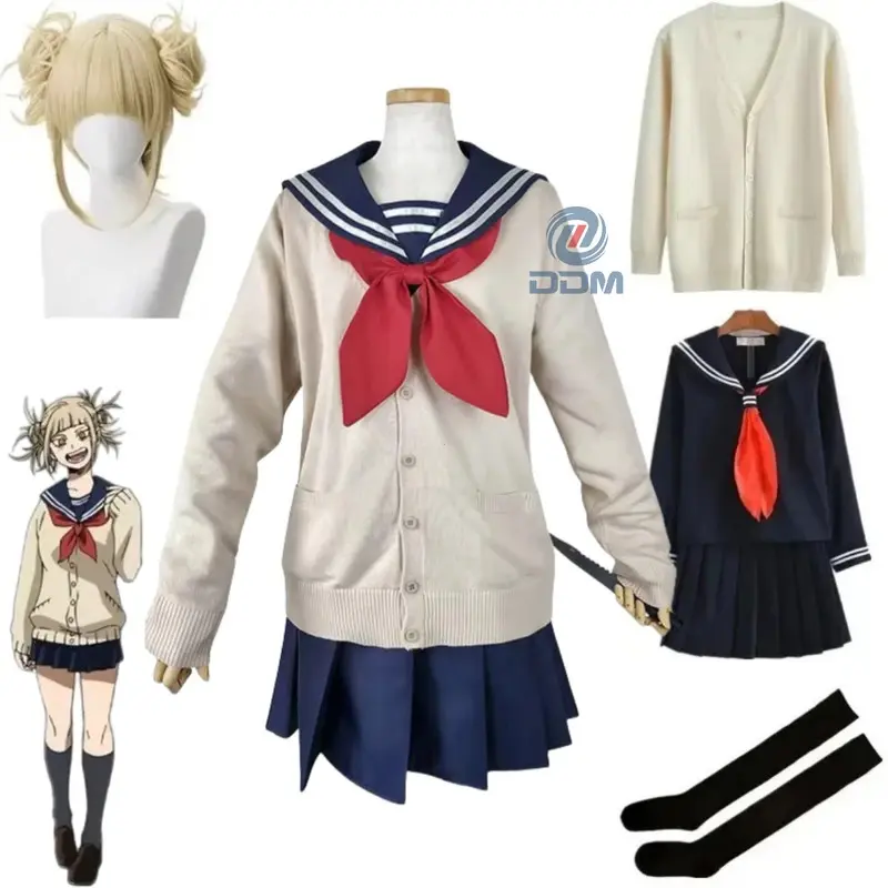 Women's My Hero Academia Boku No Hero Himiko Toga Cosplay Outfit - JK Uniform Sweater Coat, Wig, Halloween Clothes (Sports & Outdoor Clothing Set)