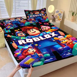 Roblox Game Themed Bed Sheet (Including 1 Bed Sheet And 2 Pillowcases), Pixel Game Bedding Set, Bedding Sheets, Perfect For Decorating Rooms And Bedrooms For Teenagers And Gaming Enthusiasts