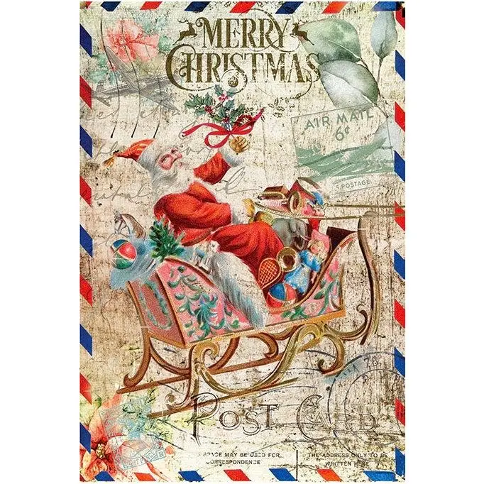 Santa Sleight Postcard Rice Paper