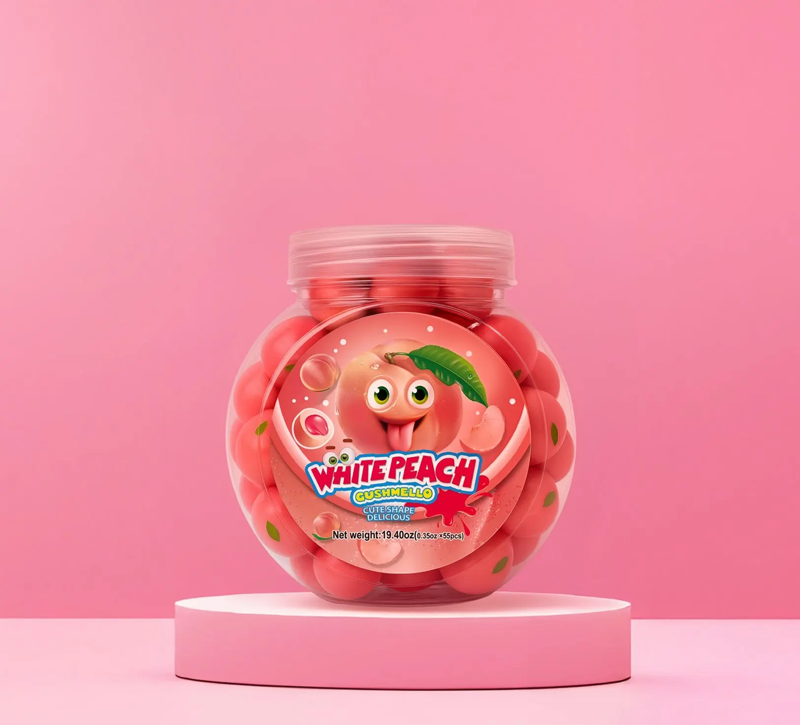 Zoomi™ Gushmello Soft Chewy Sweet Bite-Sized Snack, White Peach Flavored Jar