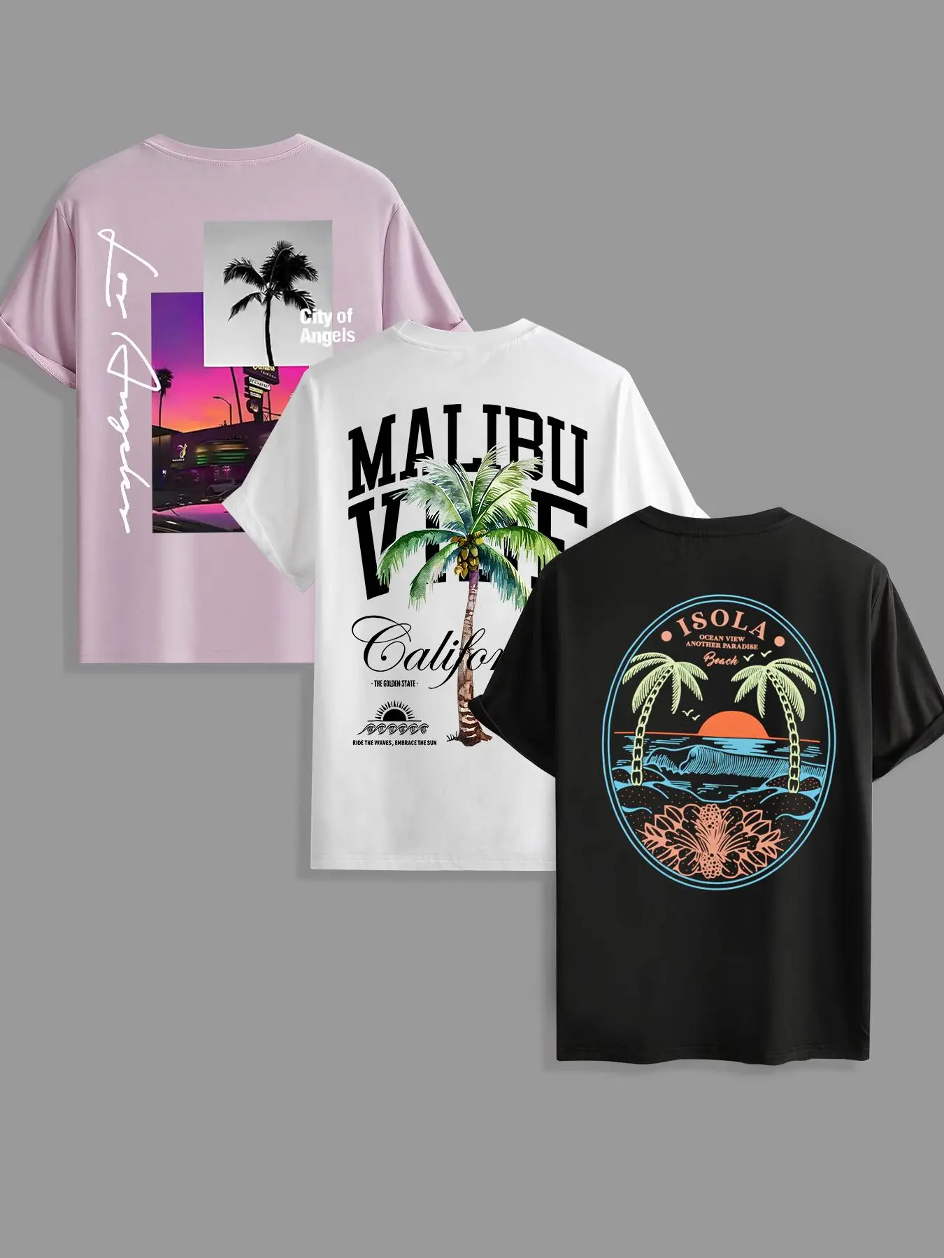 Men's Letter & Palm Tree Print Tropical Round Neck Tee, Regular Fit Casual Short Sleeve T-shirt for Summer, Men's Top for Daily Wear, Casual Letters Print, Casual Graphic Tee