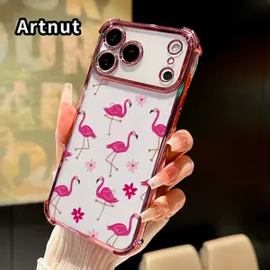 Four Corners Phone Case for iPhone 17 16 Pro Max 15 Plus 14 13 12 11 E Air Flamingo Floral Fantasy Pattern Anti-drop Cellphone Protective Durable Total Coverage Shockproof Phone Cover