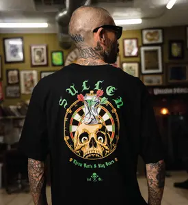 Throw Darts Slay Beers Skull Print T-Shirt, Men's Retro Graphic Tee for Bar Nights, Darts Game Casual Wear, Street Style Top，Men's Dart & Beer Skull Graphic Tee, Oversized Vintage Streetwear T-Shirt for Darts Lovers,
