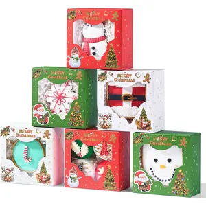 Christmas Cookie Boxes,48PCS Christmas  Boxes with Window for Dessert,Small Cakes,Pastries,Cookie -Giving&Three Different Christmas Themed  Boxes(4X4X2Inches)
