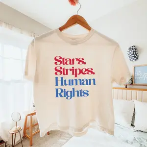 Stars Stripes And Human Rights Shirt 4th Of July Cropped Tee Liberal Patriotic Shirt Equal Rights Fourth Of July Protest Shirt Activist Gift