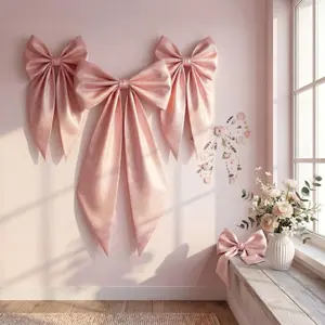 Giant Bow Set for Wall Decor 40 x 24 Inch Baby Pink Bow with 6 Pcs 23 x 12 Inch Oversized Large Pink Coquette Bows for Baby Shower Wedding Bridal Shower Coquette Party Backdrop Decor