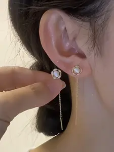 Elegant Cat Stone Sunflower Earrings for Women, Simple Design Copper Jewelry, Perfect Gift for All Seasons, Fashionable Ear Studs