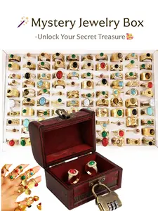 Vintage Mystery Jewelry Blind Box, Contains Vintage Gold Ring & Gemstone Surprise Treasure Chest, Lockable Storage Boxes, Perfect Gift for Jewellery Enthusiasts