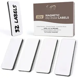 Availey 32 count (4 x 1.8") - White  Dry Erase Labels -  Strips for Classroom  Office Garage Refrigerator - Blank Writable Erasable Cards - Name Tags Students Locker Shelf