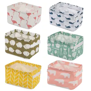 Foldable Storage Basket - Set of 6 Small Collapsible Canvas Containers Organizers with Handle for Home Decor or Storing Toys, Keys, Sundries, Little Crafts. (Style A)