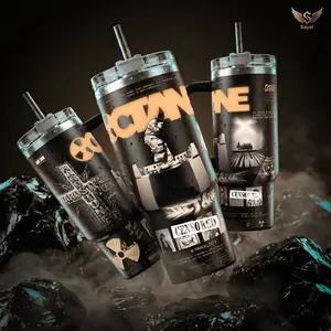 Octane Hardstone Psycho - D.Toliver 40 oz Vacuum Insulated Tumbler with Handle Straw Radioactive Graphic Keeps Drinks Hot/Cold Stainless Steel Travel Mug EDM Fans Rap RnB Rock Music Lovers Dark Aesthetic Merch Gift