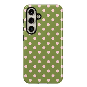Olive Green with Pink Polka Dots Phone Case,Shockproof Rugged Cover Dual Layer Soft TPU Hard Bumper Shell for Samsung S26 S25 S24 S23 S22 S21 NOTE20 Ultra A71 A56 A36 Plus FE A06 A13 A14 A15 A16 A23 A25 A26 A34  A52 A53 A54 A55 S25edge Aesthetic Style