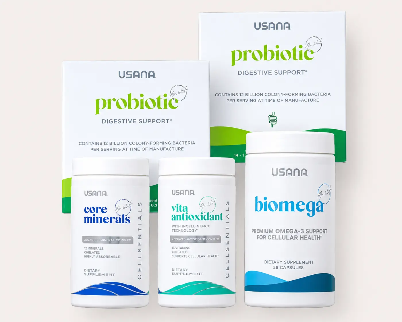 USANA Core Health Bundle | Cellsentials Vita Antioxidant Core Minerals BiOmega Omega 3 Daily Wellness Supplement Bone Heart Brain Immune Cellular Nutrition Energy Metabolism Muscle Function Essential Vitamins Minerals Fish Oil Support