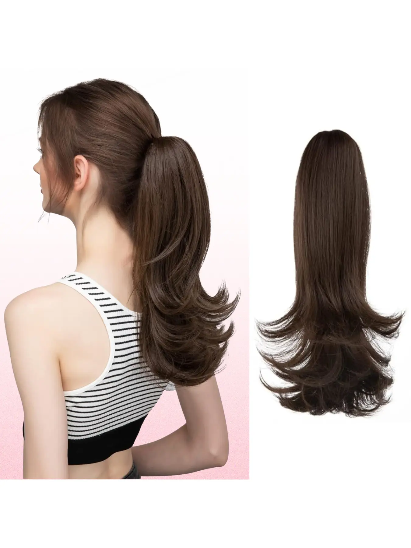 18-Inch Clip-In Ponytail Wig, Long Wavy Hair Extension, Natural Layered Ponytail, Casual Volume Ponytail Wig, Daily Use, Synthetic Hair Extensions