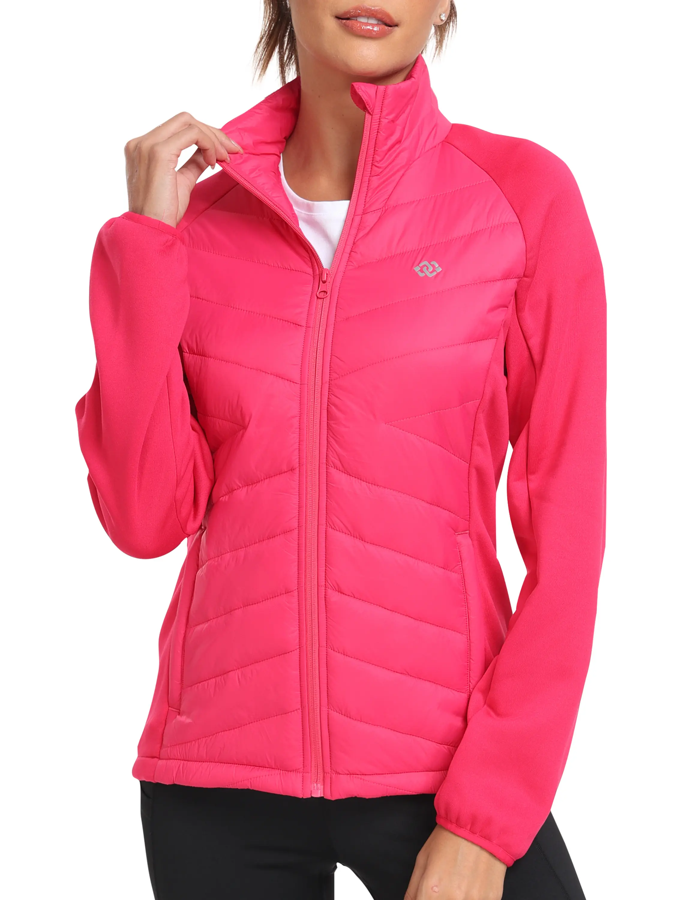 MoFiz Womens Lightweight Insulated Hiking Jacket Fleece Lined Thermal Hybrid Softshell Full Zip Winter Fall Running Coat