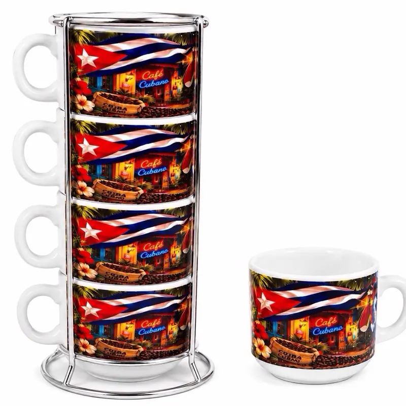 4-Piece Cuban Coffee Mug Set with Storage Chest