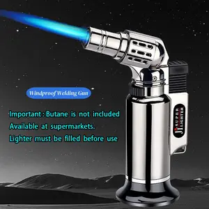 Windproof Metal Butane Torch Lighter(Butane Not Included) with Safety Lock & Adjustable Flame – Blue Flame, Refillable for Cooking, Welding, Baking & Dessert Making – Perfect Gift for Men , Kitchen Torch Lighter | Sleek Metallic Lighter