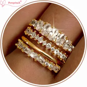 14K Gold Plated Minimalist Stacking Rings for Women Non Tarnish - Dainty Cubic Zirconia Wedding Bands Ring Set Minimalist Trendy Statement Engagement Promise Thumb Rings Stacking