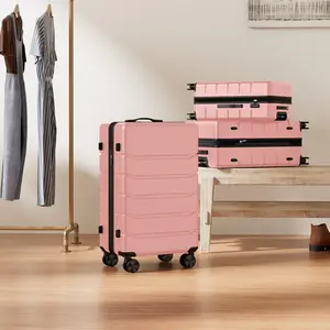 Set of 3 Hardside Luggage, Expandable Rolling Luggage with TSA Lock and Spinner Wheels, Pink