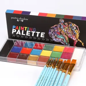 20 Color Professional Face and Body Paint Palette with 10 Brushes, Long-Lasting, Halloween/wc Effect Makeup, Role Play Cosmetics, Glitter Beauty