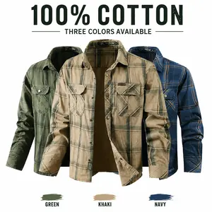 Men’s 100% cotton plaid shirt jacket, casual button-down long-sleeve workwear flannel shirt, available in 3 colors oxford
