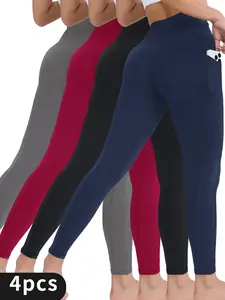 4-piece high-waisted solid casual women's yoga pants, comfortable and close-fitting, good elasticity, suitable for daily, yoga, fitness Minimalist Womenswear