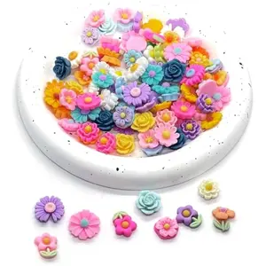 100PCS Daisy Flower Slime Charms, Flatback Flower Charm, Mini Resin Slime Charm Cabochon for Jewelry Making, Colorful Resin Charms for Happy Mothers Day DIY Scrapbooking Embellishments Crafts