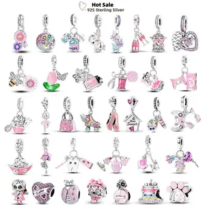 Pink Series Charms Gift 925 Silver Aircraft Tree of Life Color Palette Beads Fits Original Murano Bracelets Mother's Day Jewelry