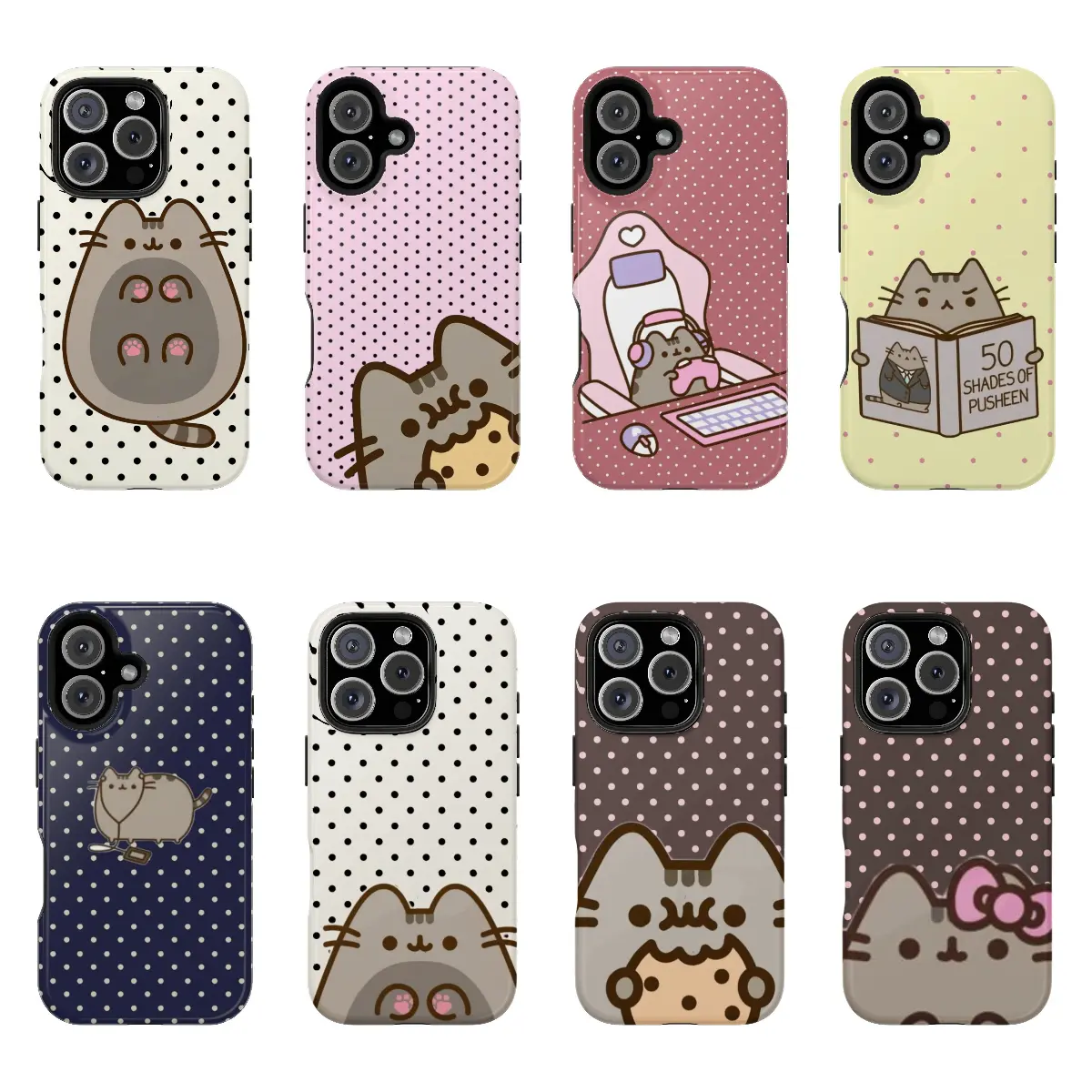 Pusheen The Cat Phone Case, Polka Dot Shockproof Case Cover Compatible With iPhone 16 15 14 13 12 11 Pro Max Galaxy S25 S24 S23 S22 Ultra, Gift For Christmas, Accessories, Smartphone, Cellphone, Devices, Protection, Casing