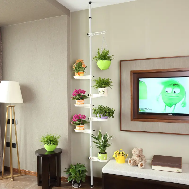 CNCEST 7-Tier Adjustable Heavy-Duty Steel Pot Plant Stand with Hanging Plant Hanger, 22 lbs Capacity per Tier, Space-Saving Vertical Garden Stand for Home & Garden Flower Pots