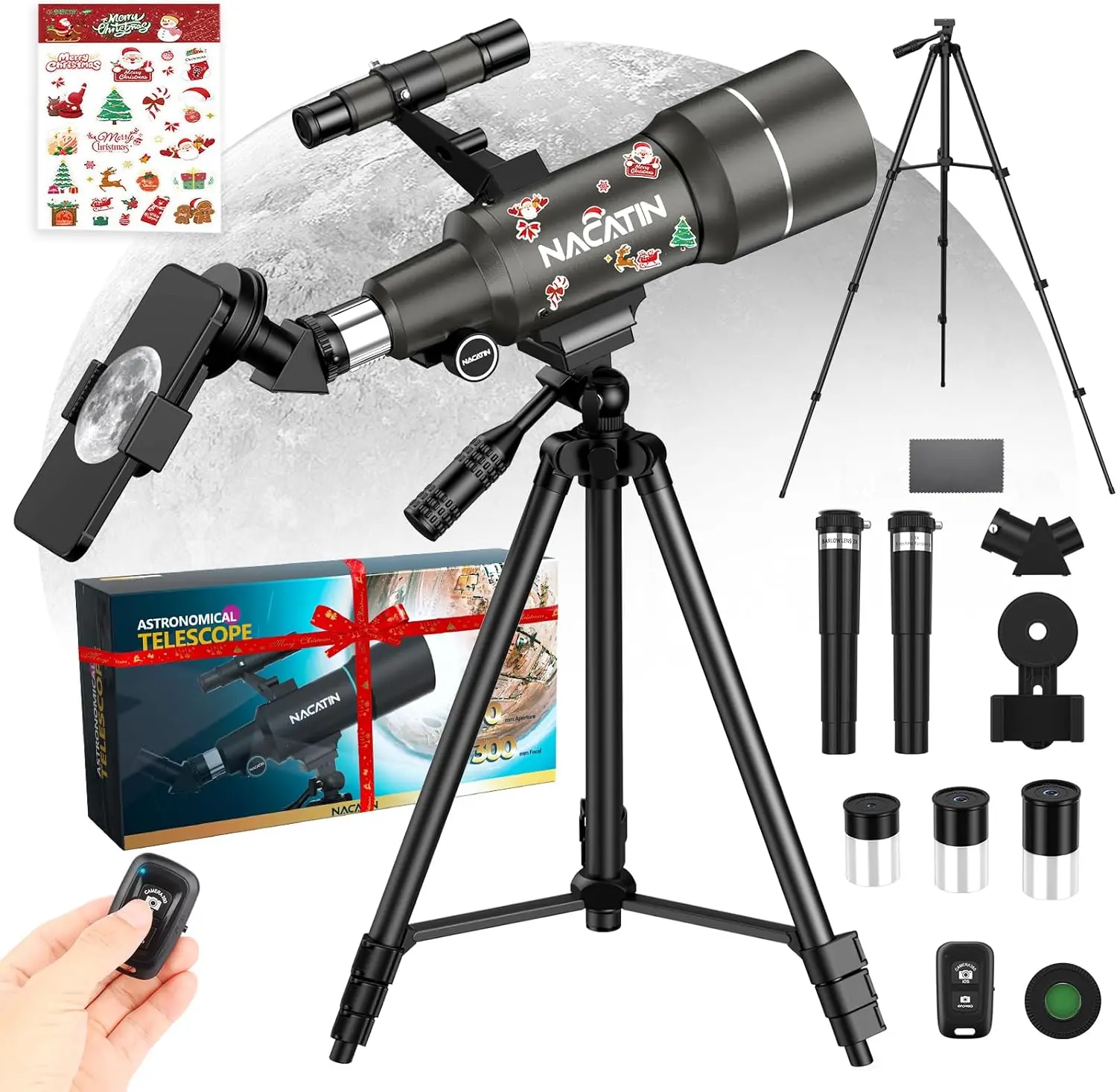 【Deals for You Days】Telescope for Beginners & Kids, 70mm Aperture Refractor Astronomy Telescope with 300mm Focal Length, 15X-150X Magnification, Includes Full Accessory Kit & Tripod, Phone Adapter, Wireless Remote