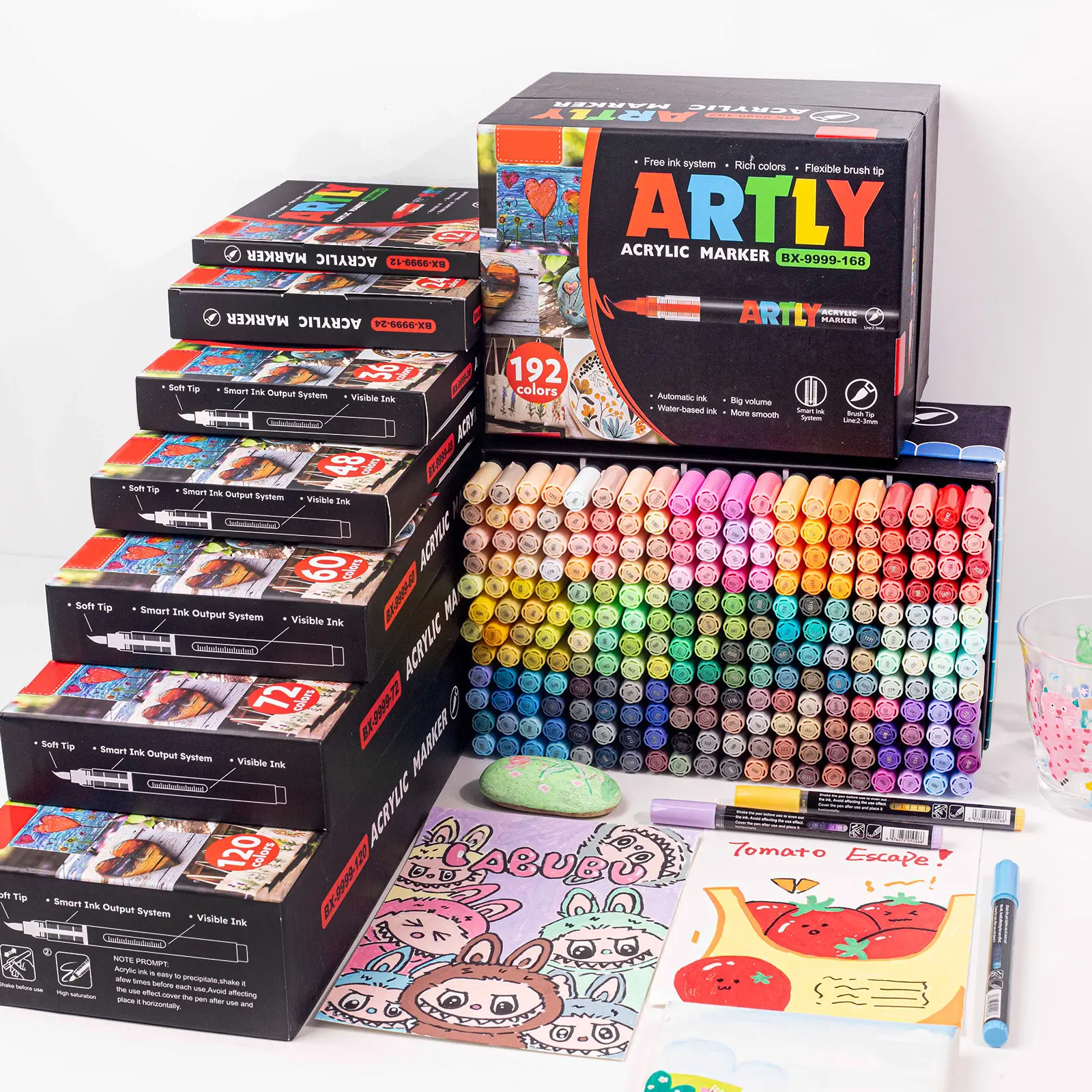 Acrylic Markers, Brush-Tip Office Stationery with Waterproof Design, Automatic Ink Control System and Direct Liquid Ink, for Wood & DIY Crafts