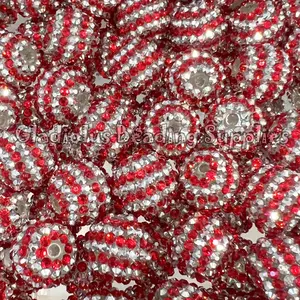 20mm Red/Silver Striped Acrylic Rhinestone Beads