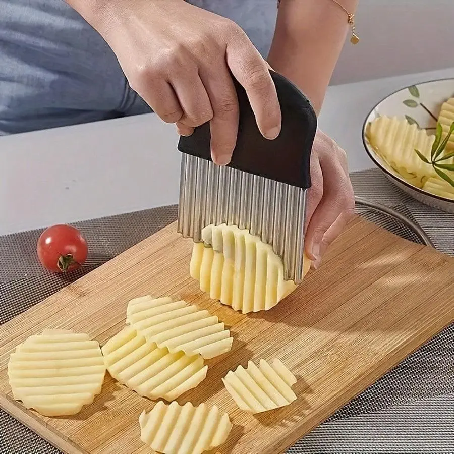 2PCS Stainless Steel Wrinkle Cutting Wave Knife - Kitchen Utensils For Fruits, Vegetables - Durable Blade For Perfect French Fries, Carrot Slices - Essential Multifunctional Kitchen Tool, Utensils For Kitchen