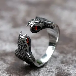 New 316L Stainless Steel Rings Retro Two Headed Snake Ring For Men Women Teens Gothic Punk Biker Jewelry Gift