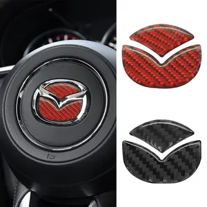 1Pcs Carbon Fiber Black/Red For Mazda 3 6 Axela ATENZA CX3 CX-5 CX5 CX-4 CX9 MX5 RX8 MS MP GH BK CX30 CX7 Car Interior Steering Wheel Emblem Badge Logo Lid Cover Sticker Decal Modification Decoration Auto Accessories