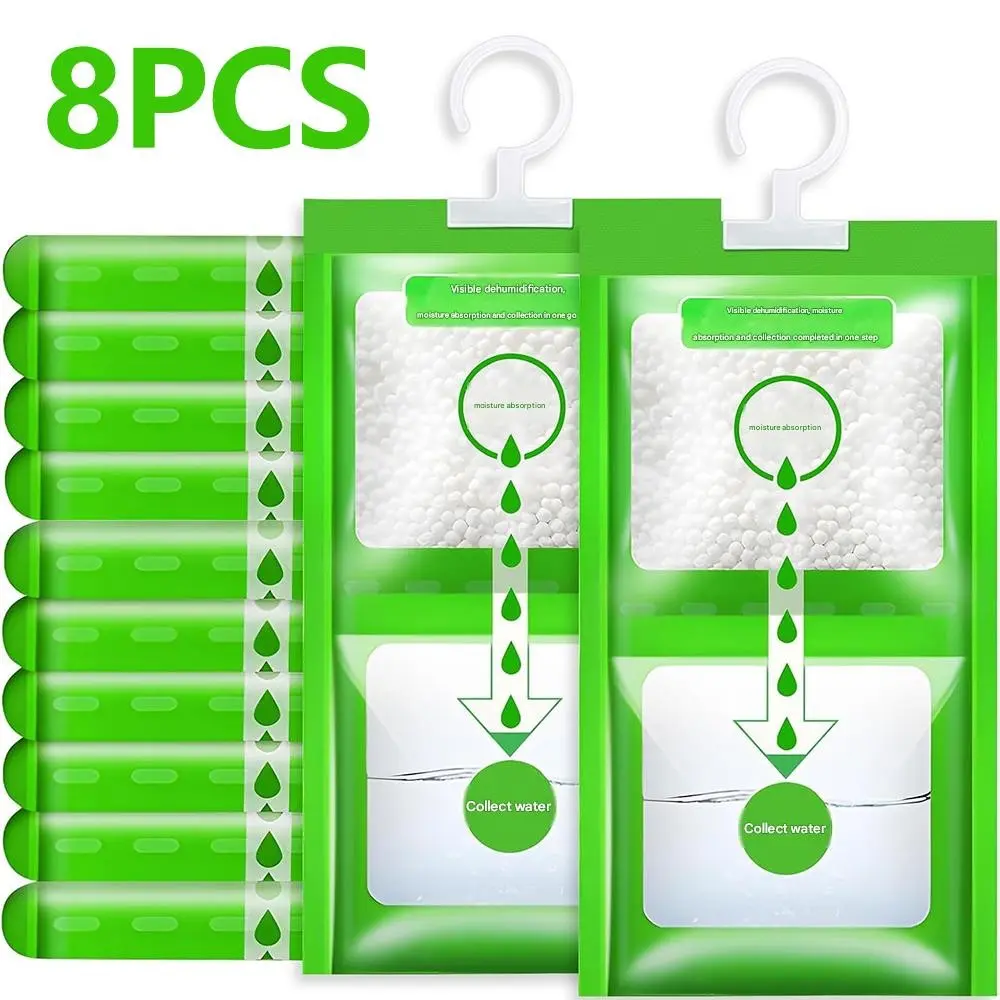 8-Pack Hanging Desiccant Bags with Hooks, Efficient Moisture Absorber for Closet, Clothes, Shoes, Bathroom, Kitchen, Mold & Odor Prevention, Dehumidifier Bags, Household Items, Moisture Absorbers for Storage