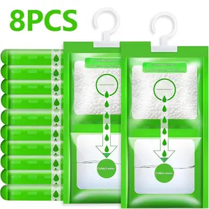 8-Pack Hanging Desiccant Bags with Hooks, Efficient Moisture Absorber for Closet, Clothes, Shoes, Bathroom, Kitchen, Mold & Odor Prevention, Dehumidifier Bags