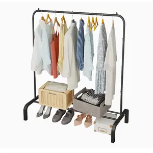 Metal Clothing Rack, 43.3 Inches Garment Rack with Bottom Shelf for Hanging Clothes, Coats, Skirts, Shirts, Sweaters, Black Organiser Decor Hangable