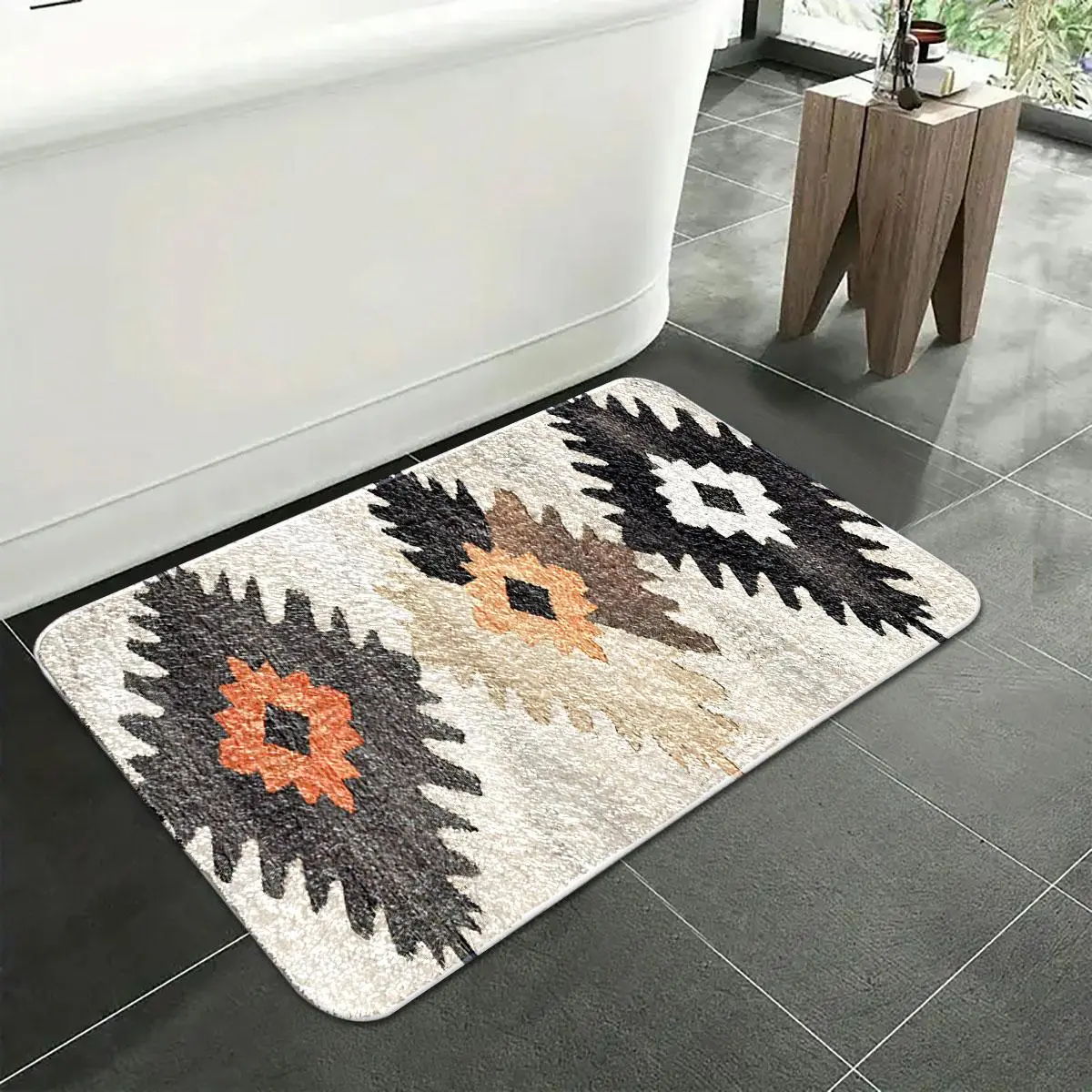 Geometric Pattern Bath Mat, Non-slip Soft Absorbent Rug, Soft Polyester Rug, Decorative Carpet for Home Living Room Bedroom Bathroom, Non Slip Rugs, Geometric Design Rug
