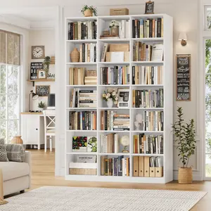 HOSTACK 86" H Triple Wide Bookshelf and Bookcase, 7 Tier Tall Bookshelf with Storage, Large Bookcase with 21 Open Display Storage Shelves, Wood Book Shelf Media CD DVD Storage for Living Room