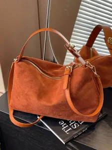 New Suede Pillow Bag with Trendy Shoulder Strap Buckle Lock, Large Capacity Crossbody Handbag, Simple Vintage Style, Casual Handbag Satchel