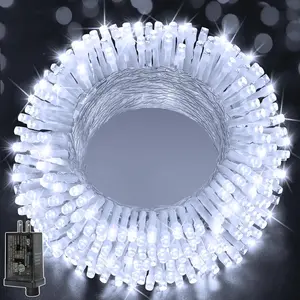 Christmas Lights 200LED 60FT Indoor, Cool White Connectable Plug in String Light Outdoor, 8 Modes  Timer LED Fairy Lights for House Outside Bedroom Patio Balcony