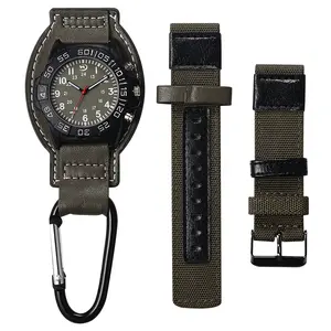 OIDEA 2-in-1 Tactical Carabiner & Canvas Strap Watch – Quartz Analog 24-Hour Dial Clip-on Fob Wrist Watch for Men