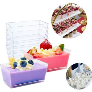 50-Piece Rectangular Plastic Dessert Boxes with Lids and Spoons, 4.3oz, Ideal for Weddings, Christmas Parties, Birthday Celebrations and Holidays, Perfect for Pudding, Fruit, Mousse, Ice Cream and Appetizers, Practical for Home Use, Disposable Cups