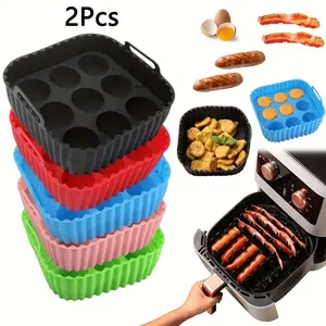 2pcs Silicone Air Fryer Liners, Reusable Non-Stick Baking Trays, Muffin Pan & Cupcake Molds, Easy Release, Dishwasher Safe, Perfect for Holidays